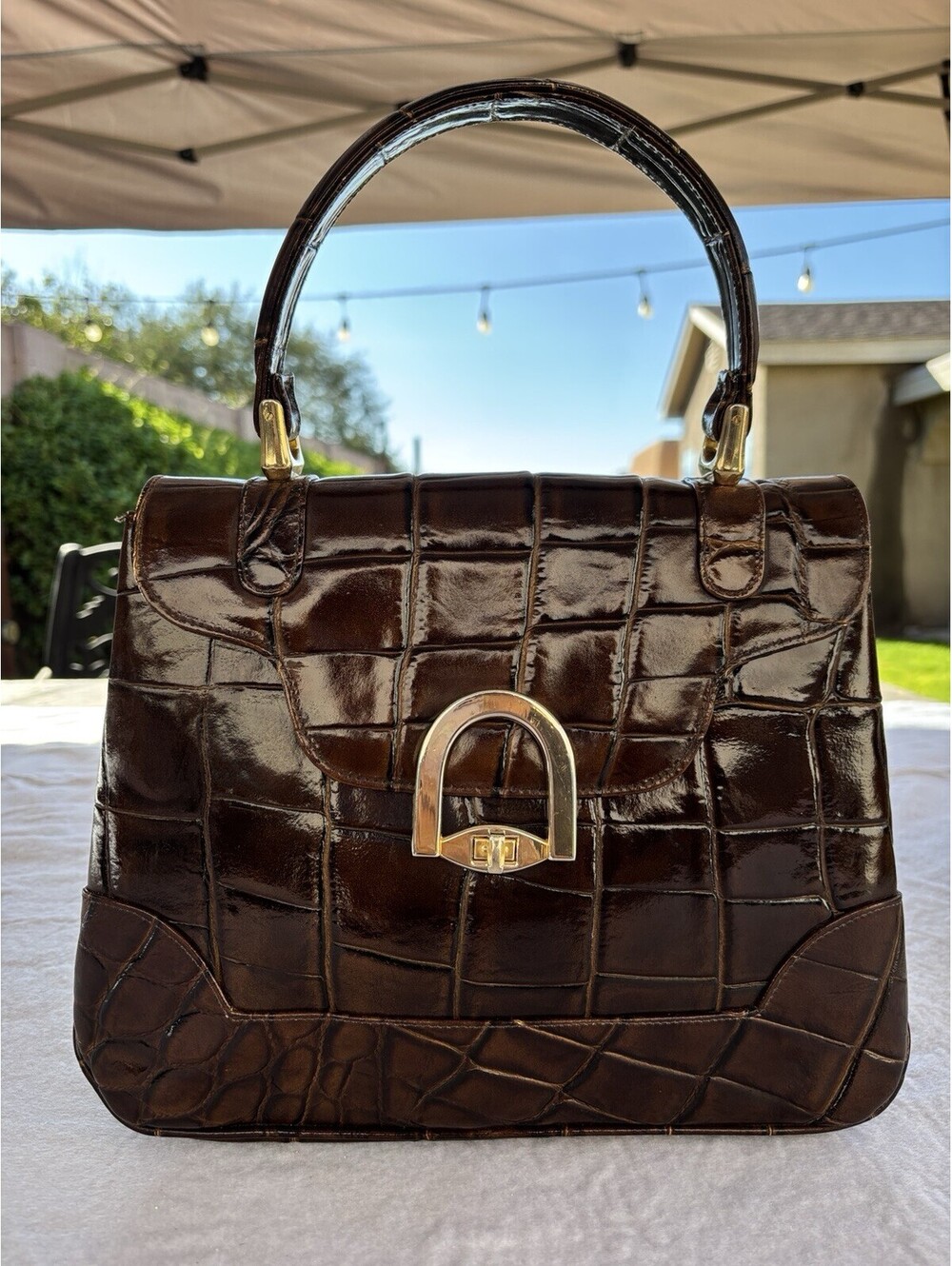 1950's Jana Vintage Italian Crocodile Embossed Leather Handbag Rare!